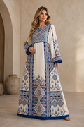 White and Blue Embroidered Palestinian Abaya