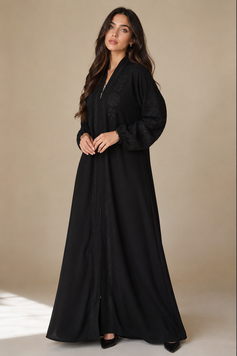 Midnight Noir Embroidered Abaya