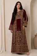Burgundy with Gold Embroidered Palestinian Abaya