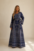 Blue with Multi Color Embroidered Palestinian Abaya