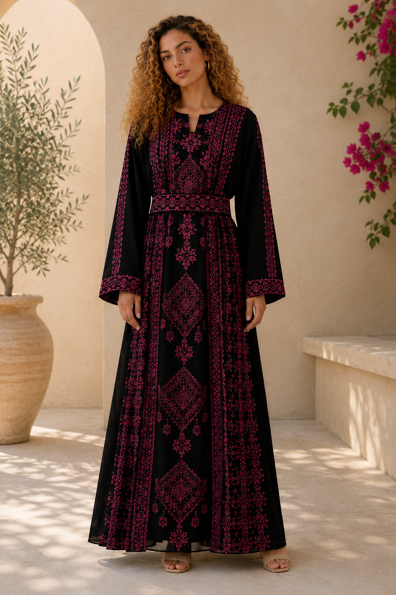 Magenta Embroidered Palestinian Abaya